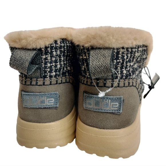 HEY DUDE Denny Tan Ankle Booties Wool Tweed Women's Moc Faux Shearling Lining - Picture 11 of 16